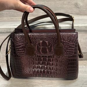 LiRenNiao Brown Faux Leather Alligator Print Shoulder Crossbody Bag